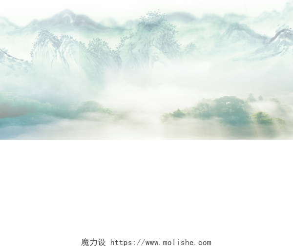 绿色云雾缭绕山峰风景素材